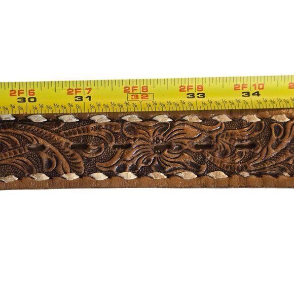 National Finals Rodeo Belt Brown Leather Justin Brand Size 32 NFR Vintage Wester - Picture 7 of 16